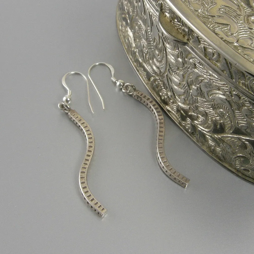 Long Sterling Silver Earrings, Sterling Silver Long Curved Earrings