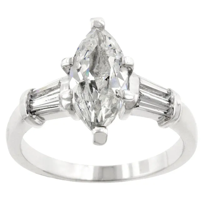 LOVCIA Elegant Rhodium-Plated Marquise Cut Engagement Ring