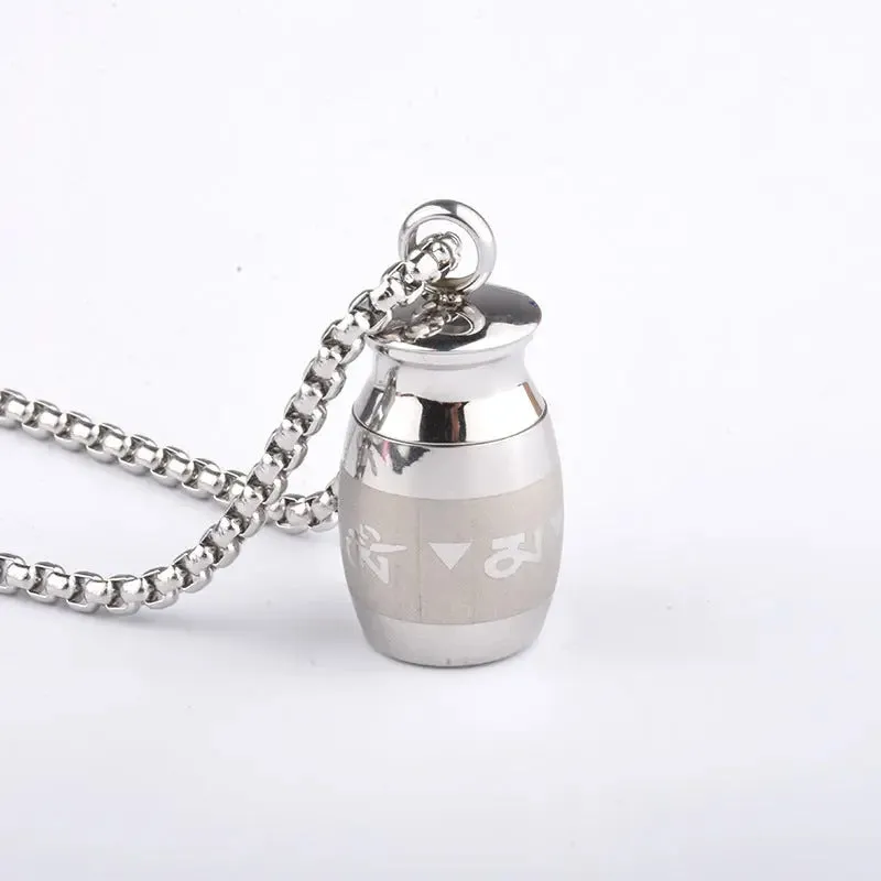 LOVCIA Men's Titanium Steel Barrel Pendant Necklace - Unique Engraved Design for Bold Style