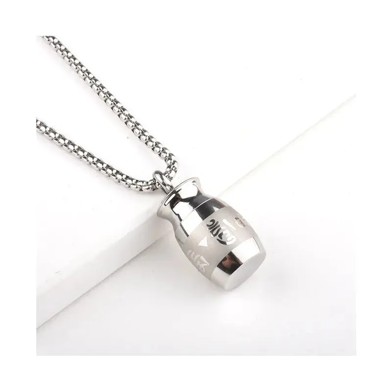 LOVCIA Men's Titanium Steel Barrel Pendant Necklace - Unique Engraved Design for Bold Style