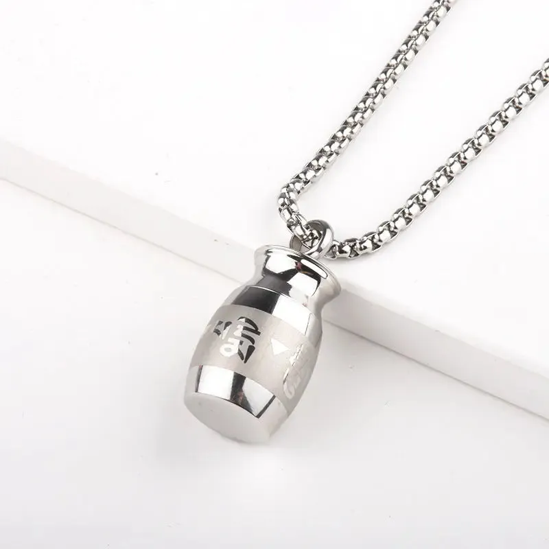 LOVCIA Men's Titanium Steel Barrel Pendant Necklace - Unique Engraved Design for Bold Style