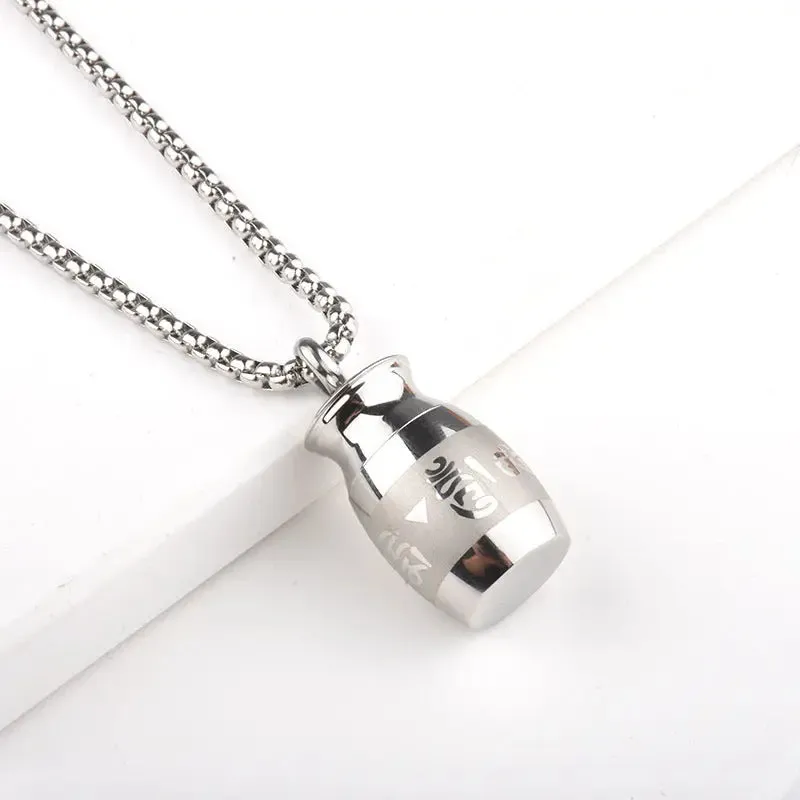 LOVCIA Men's Titanium Steel Barrel Pendant Necklace - Unique Engraved Design for Bold Style
