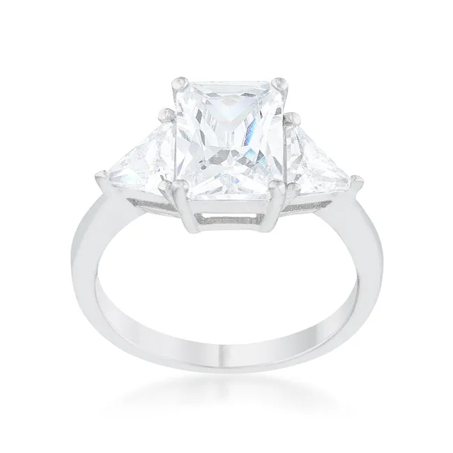 LOVCIA Radiant Cut Trillion Accented Rhodium Engagement Ring