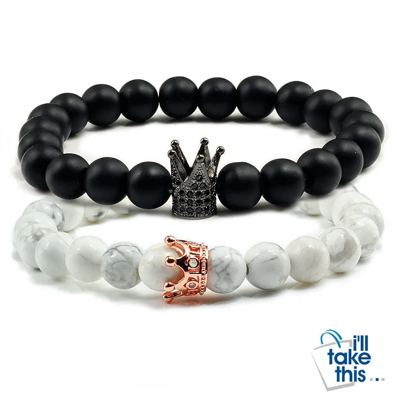 Lovers Imperial Crown Bracelets 10 Varied set of 2 Natural Lava Stone colored combinations Bracelets