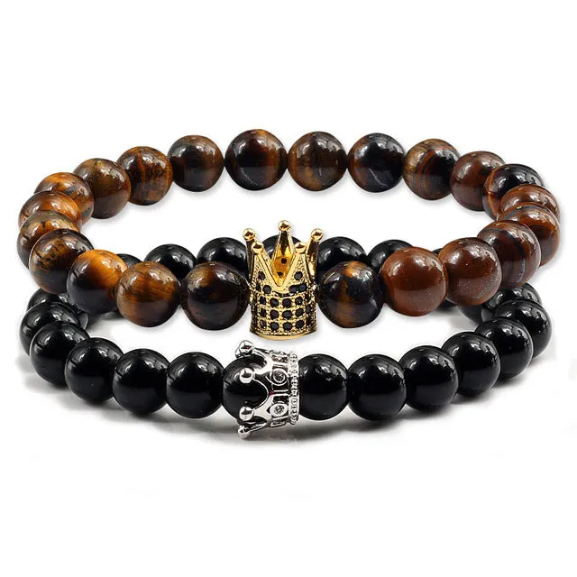 Lovers Imperial Crown Bracelets 10 Varied set of 2 Natural Lava Stone colored combinations Bracelets