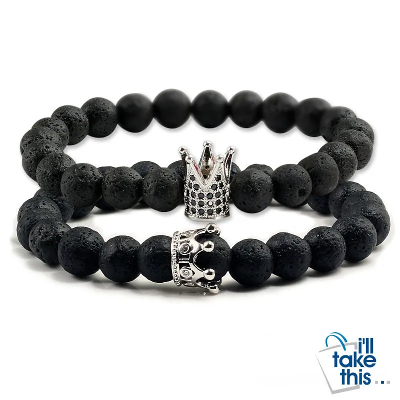 Lovers Imperial Crown Bracelets 10 Varied set of 2 Natural Lava Stone colored combinations Bracelets