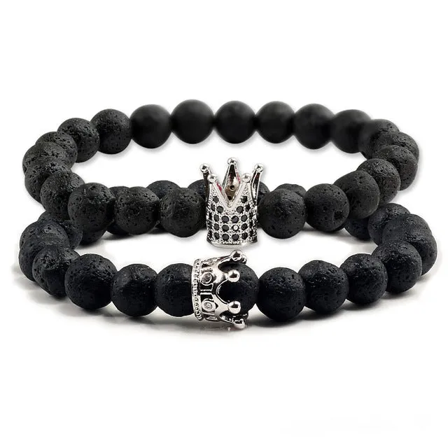 Lovers Imperial Crown Bracelets 10 Varied set of 2 Natural Lava Stone colored combinations Bracelets