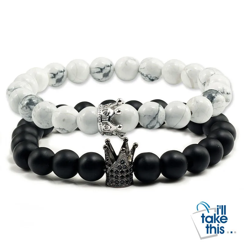 Lovers Imperial Crown Bracelets 10 Varied set of 2 Natural Lava Stone colored combinations Bracelets