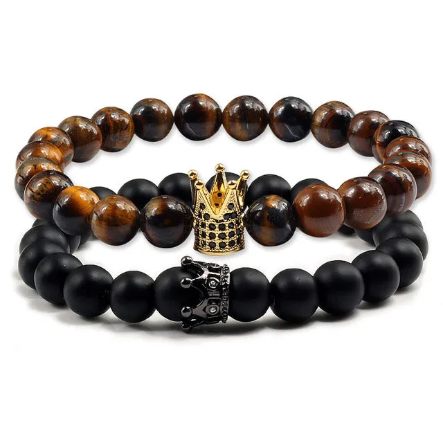 Lovers Imperial Crown Bracelets 10 Varied set of 2 Natural Lava Stone colored combinations Bracelets