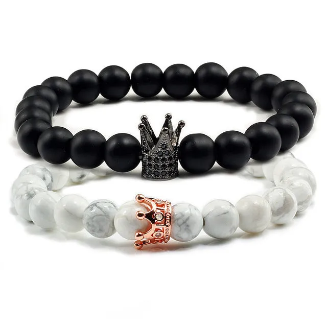 Lovers Imperial Crown Bracelets 10 Varied set of 2 Natural Lava Stone colored combinations Bracelets