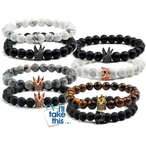 Lovers Imperial Crown Bracelets 10 Varied set of 2 Natural Lava Stone colored combinations Bracelets