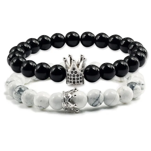 Lovers Imperial Crown Bracelets 10 Varied set of 2 Natural Lava Stone colored combinations Bracelets