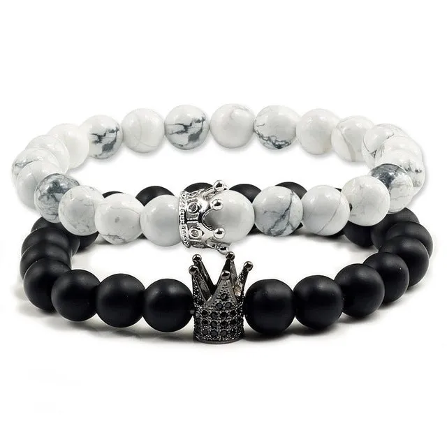 Lovers Imperial Crown Bracelets 10 Varied set of 2 Natural Lava Stone colored combinations Bracelets