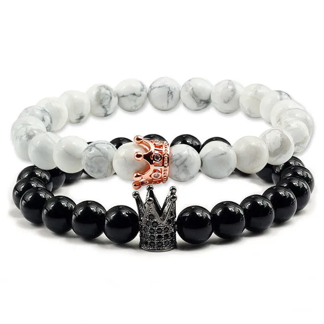 Lovers Imperial Crown Bracelets 10 Varied set of 2 Natural Lava Stone colored combinations Bracelets