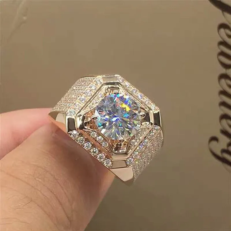 Luxurious Men's Rose Gold Natural Birthstone Crystal Ring