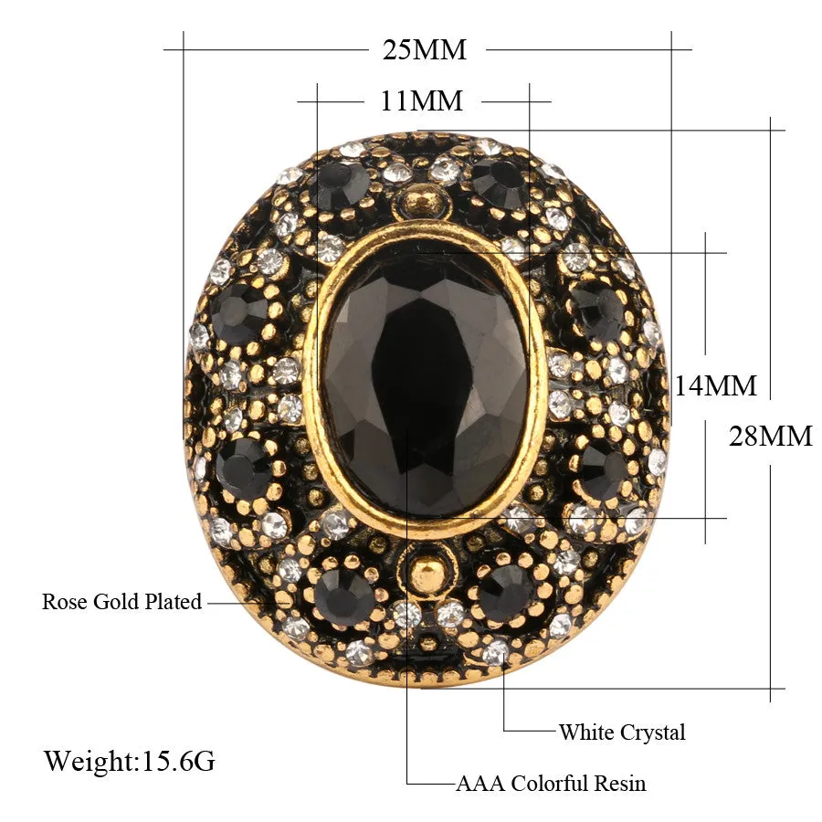 Luxurious Oval Big Turquoise Ring Turkey Jewelry Vintage Look Inlaid 7 Colour Resin Wedding Ring For Women