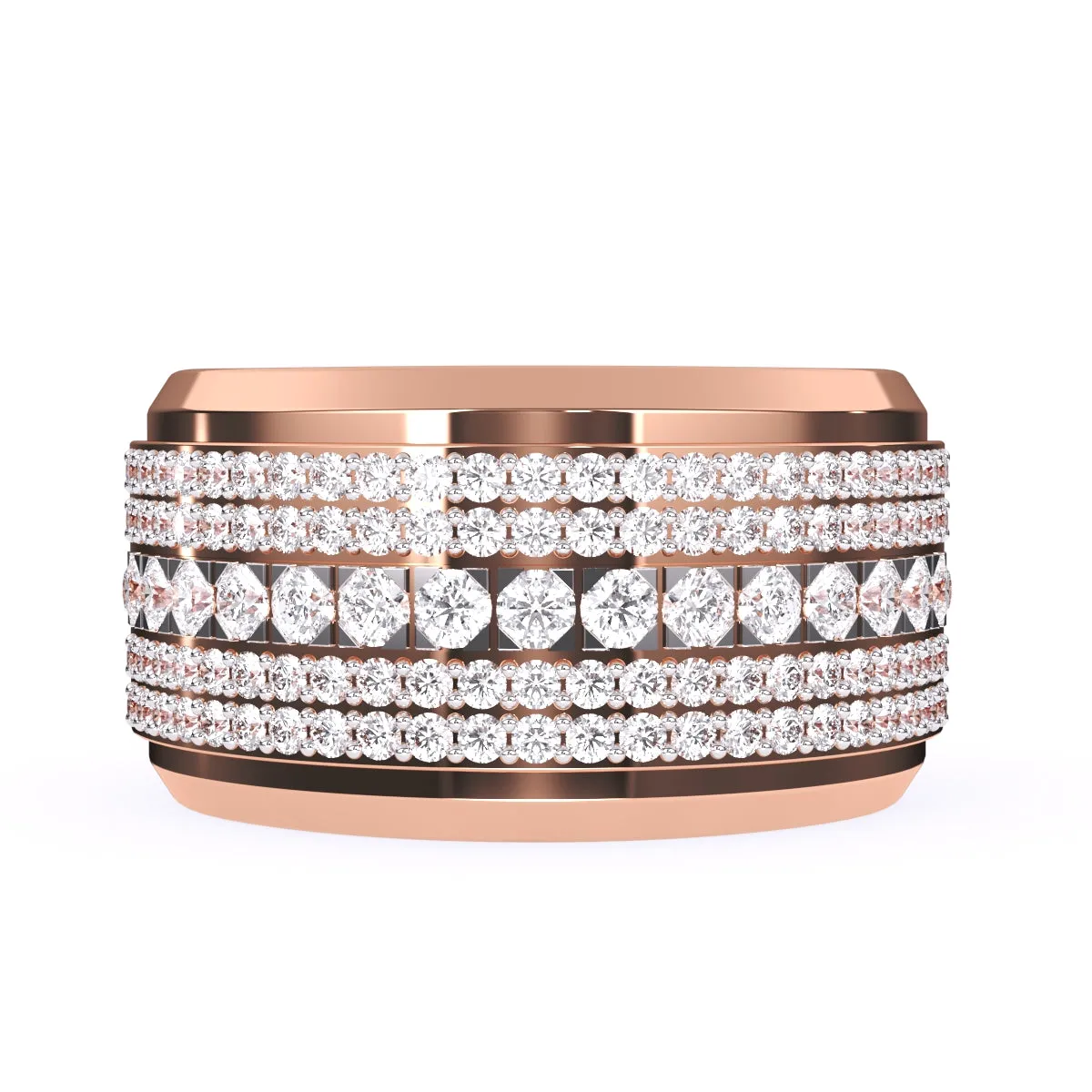 Luxurious Round Diamond Thick Wedding Band