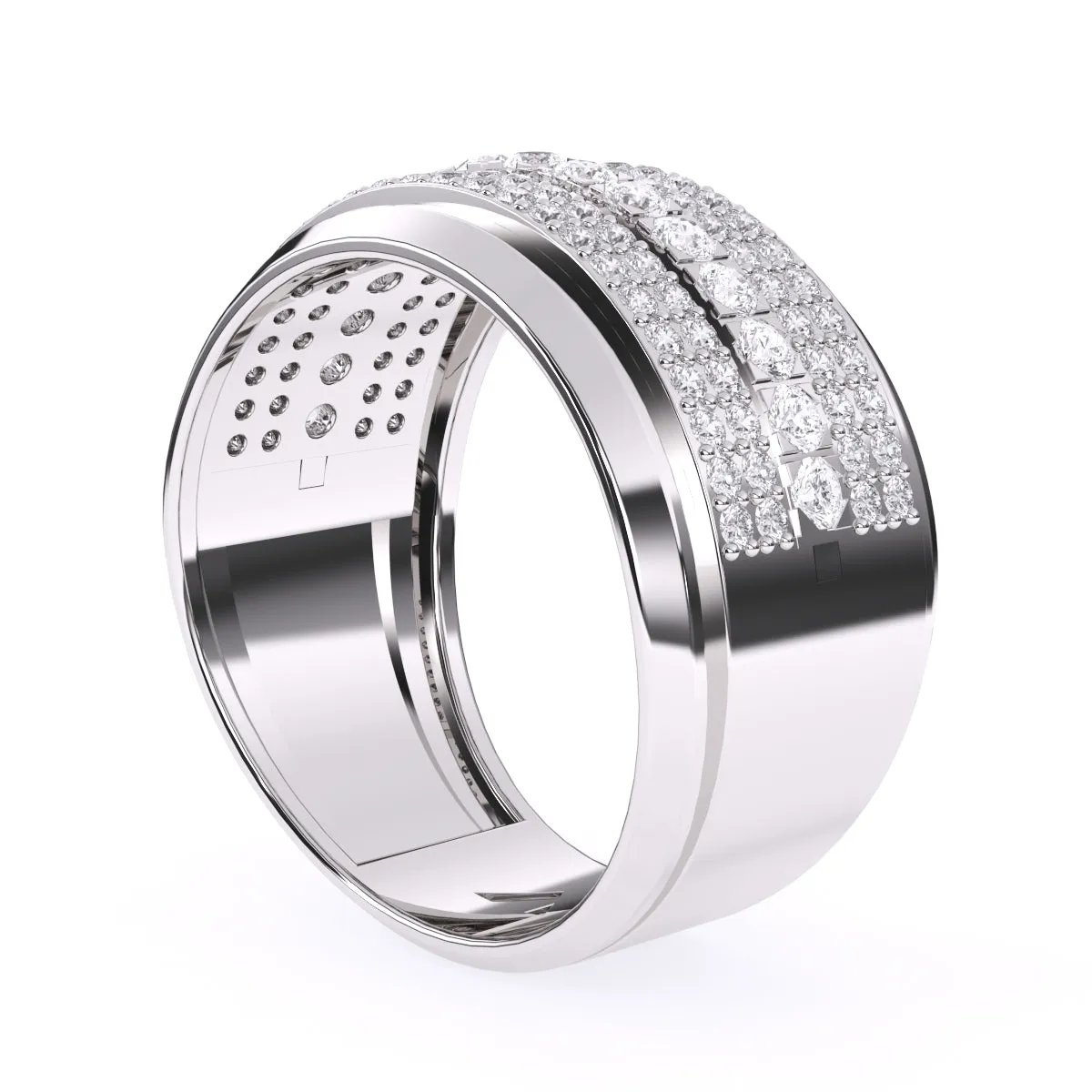 Luxurious Round Diamond Thick Wedding Band