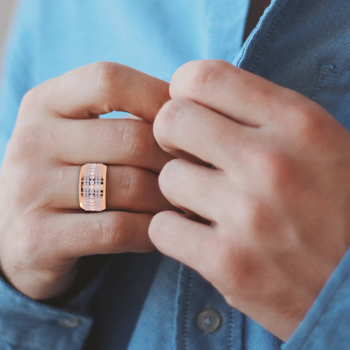 Luxurious Round Diamond Thick Wedding Band