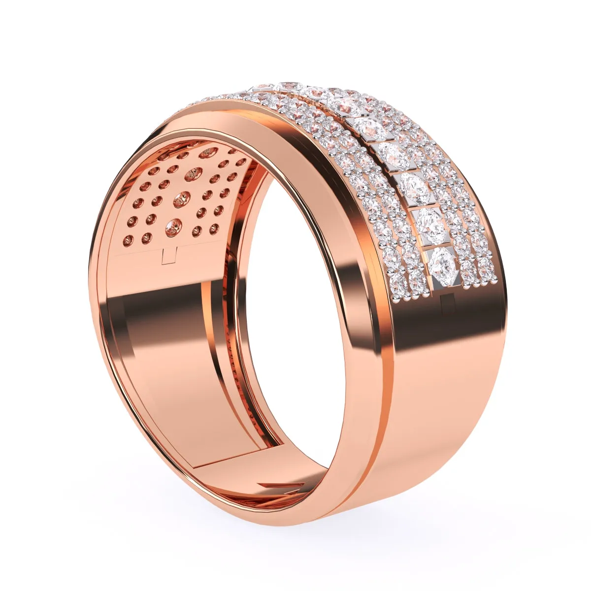 Luxurious Round Diamond Thick Wedding Band