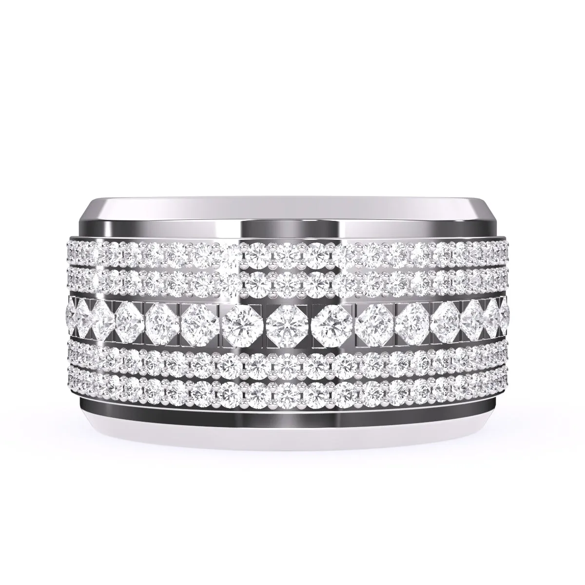 Luxurious Round Diamond Thick Wedding Band