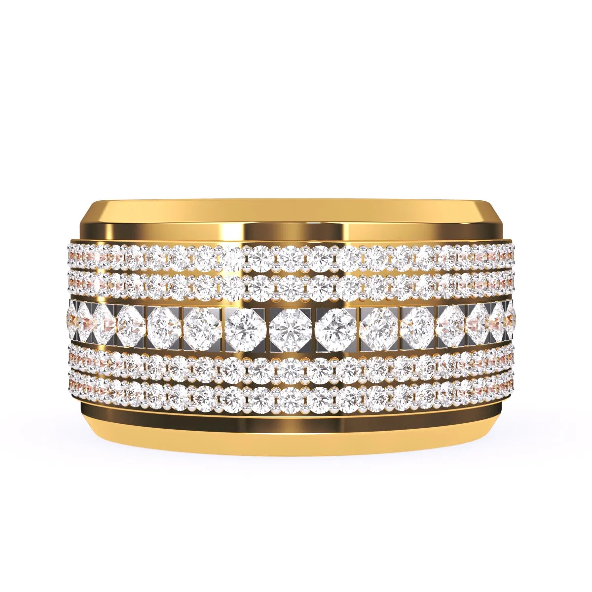 Luxurious Round Diamond Thick Wedding Band