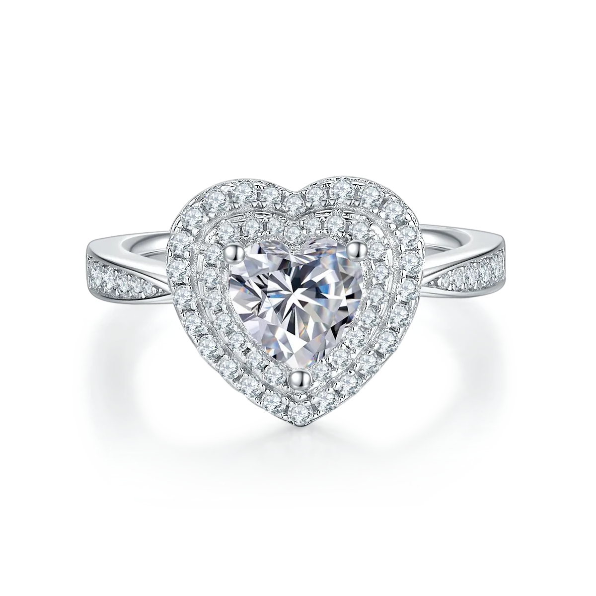 Luxurious Soleste Halo 1.0 Carat Heart-Shape Moissanite Engagement Ring