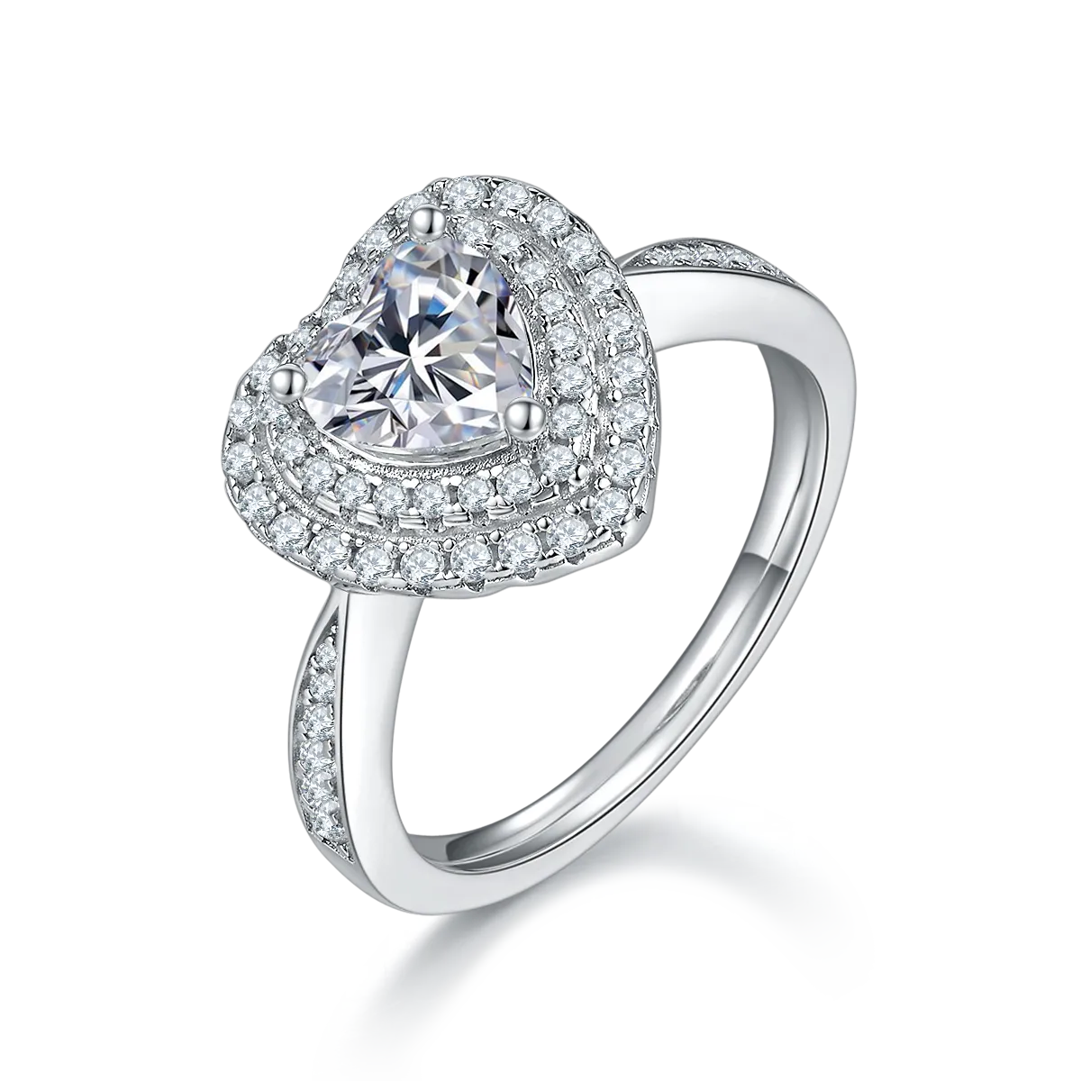 Luxurious Soleste Halo 1.0 Carat Heart-Shape Moissanite Engagement Ring