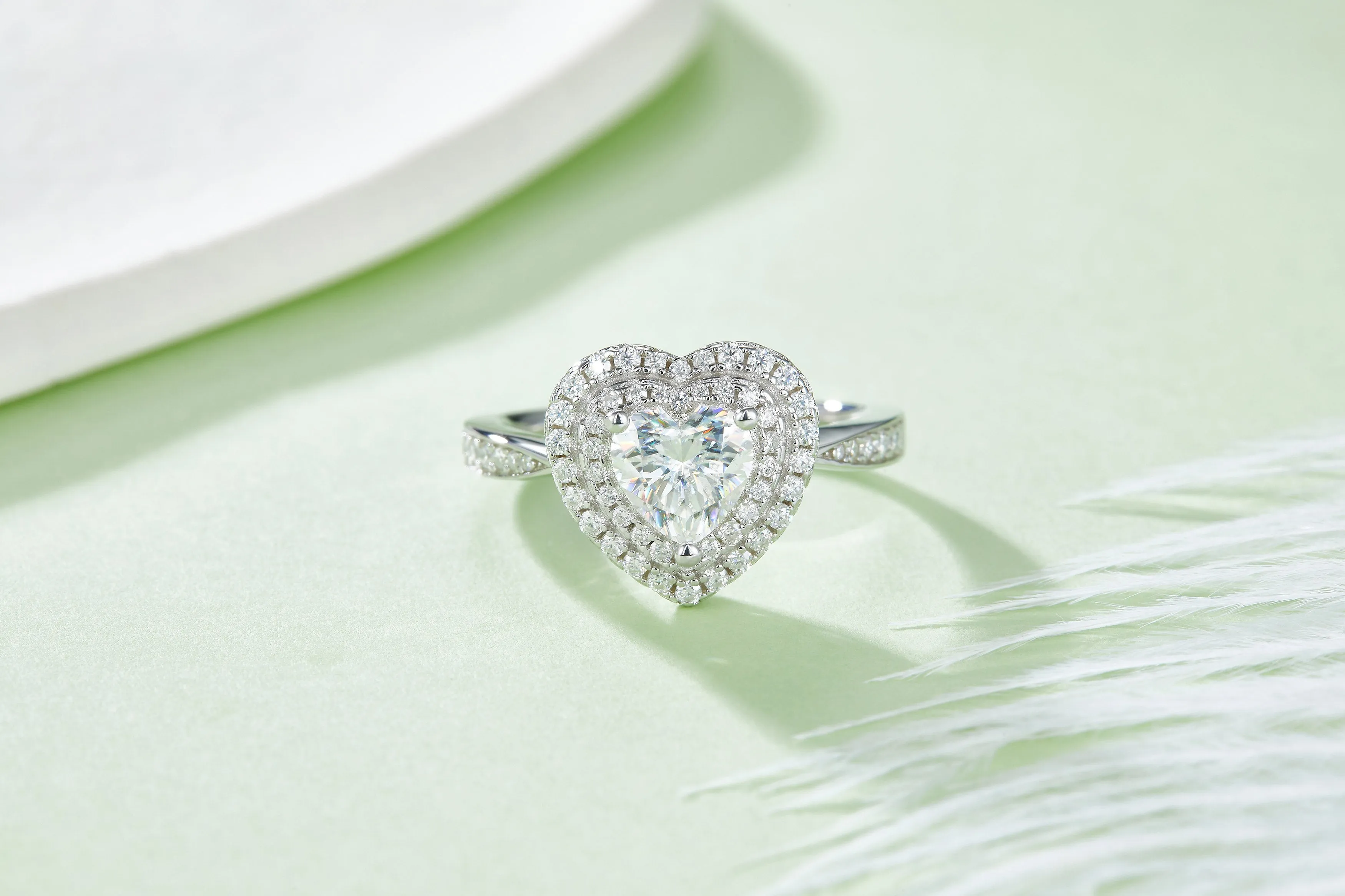 Luxurious Soleste Halo 1.0 Carat Heart-Shape Moissanite Engagement Ring