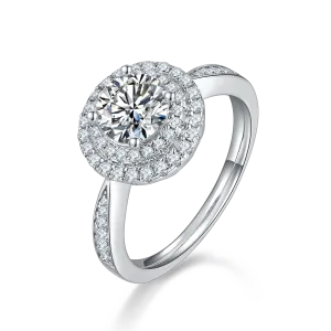 Luxurious Soleste Halo 1.0 Carat Round Cut Moissanite Engagement Ring