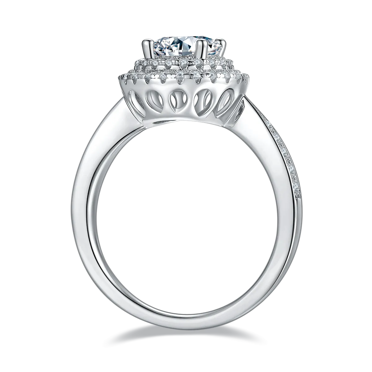 Luxurious Soleste Halo 1.0 Carat Round Cut Moissanite Engagement Ring