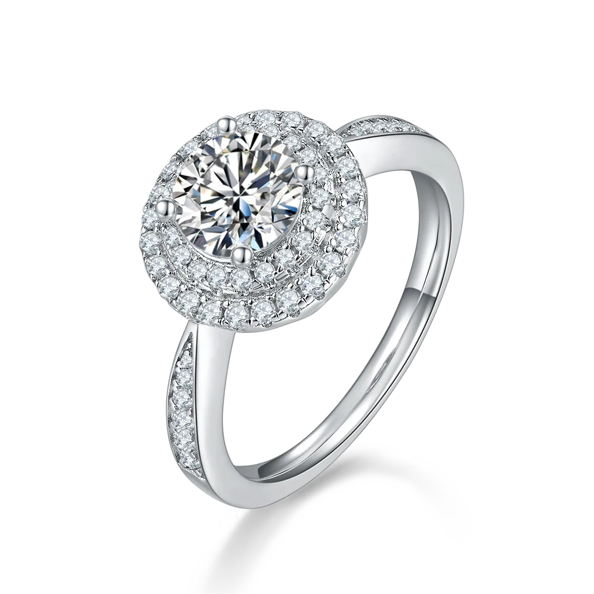 Luxurious Soleste Halo 1.0 Carat Round Cut Moissanite Engagement Ring