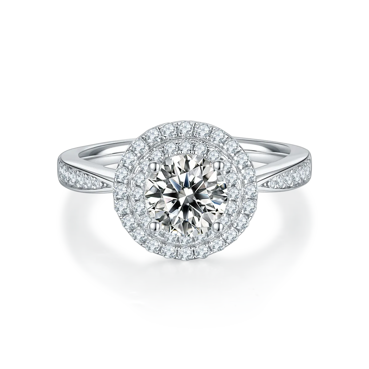 Luxurious Soleste Halo 1.0 Carat Round Cut Moissanite Engagement Ring