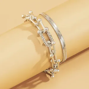 Luxurious Trendy Crystal U-Shape Links and Snake Chain Set Bracelets for Women Fashion Jewelry Accessories