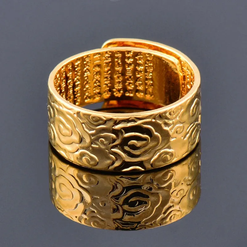 Luxurious Wide Free Size Pure Copper Rings Yellow Gold Color Geometric Patterns Rings For Men