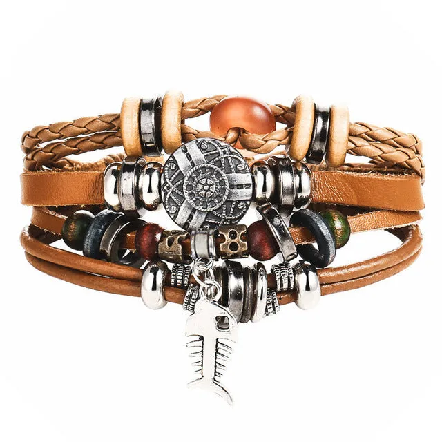 Men Fashion Braided Handmade Star Rope Wrap Bracelets