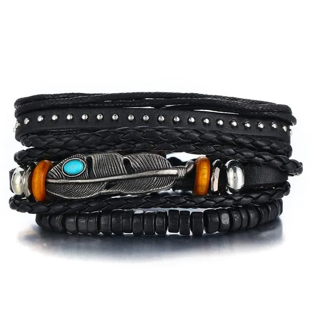 Men Fashion Braided Handmade Star Rope Wrap Bracelets