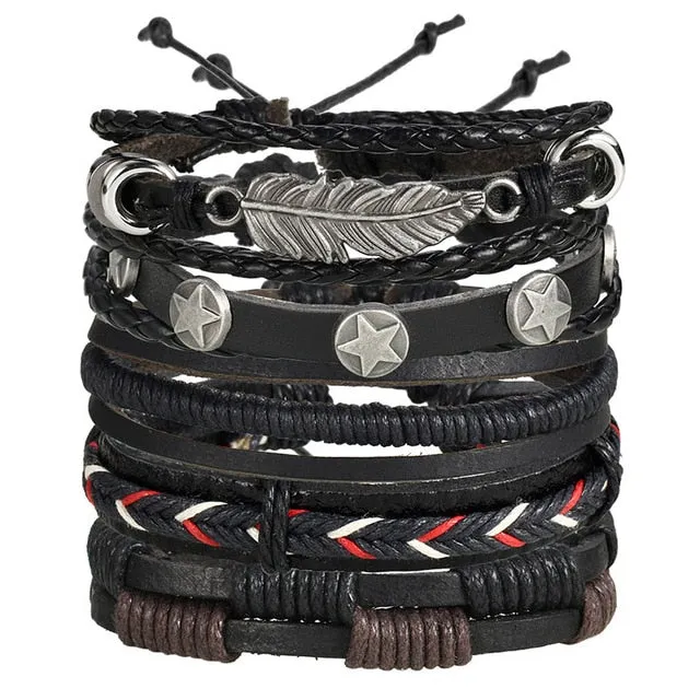 Men Fashion Braided Handmade Star Rope Wrap Bracelets