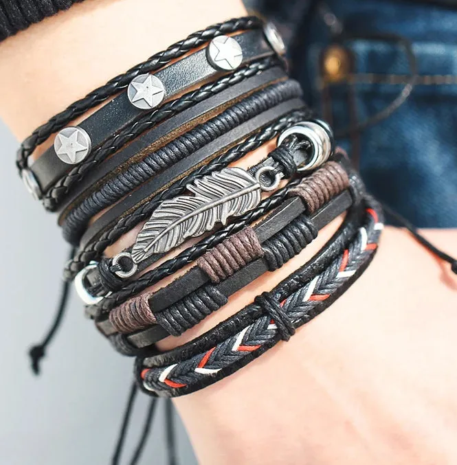 Men Fashion Braided Handmade Star Rope Wrap Bracelets
