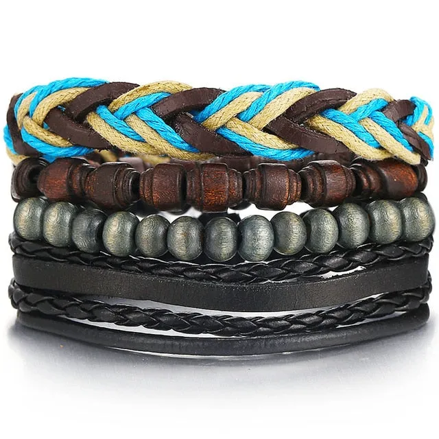 Men Fashion Braided Handmade Star Rope Wrap Bracelets