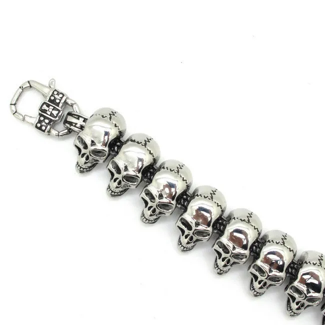 Mens Boys Lots silver Skull Links Chain Bracelet Stainless Steel PUNK Bangle Men's cool vintage Jewellery