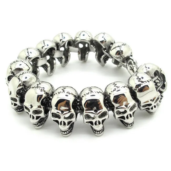 Mens Boys Lots silver Skull Links Chain Bracelet Stainless Steel PUNK Bangle Men's cool vintage Jewellery