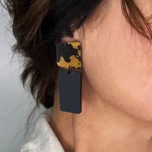 Mingled | Bauhaus | Asymmetrical Dangle Earrings | Tortoise Shell & Black