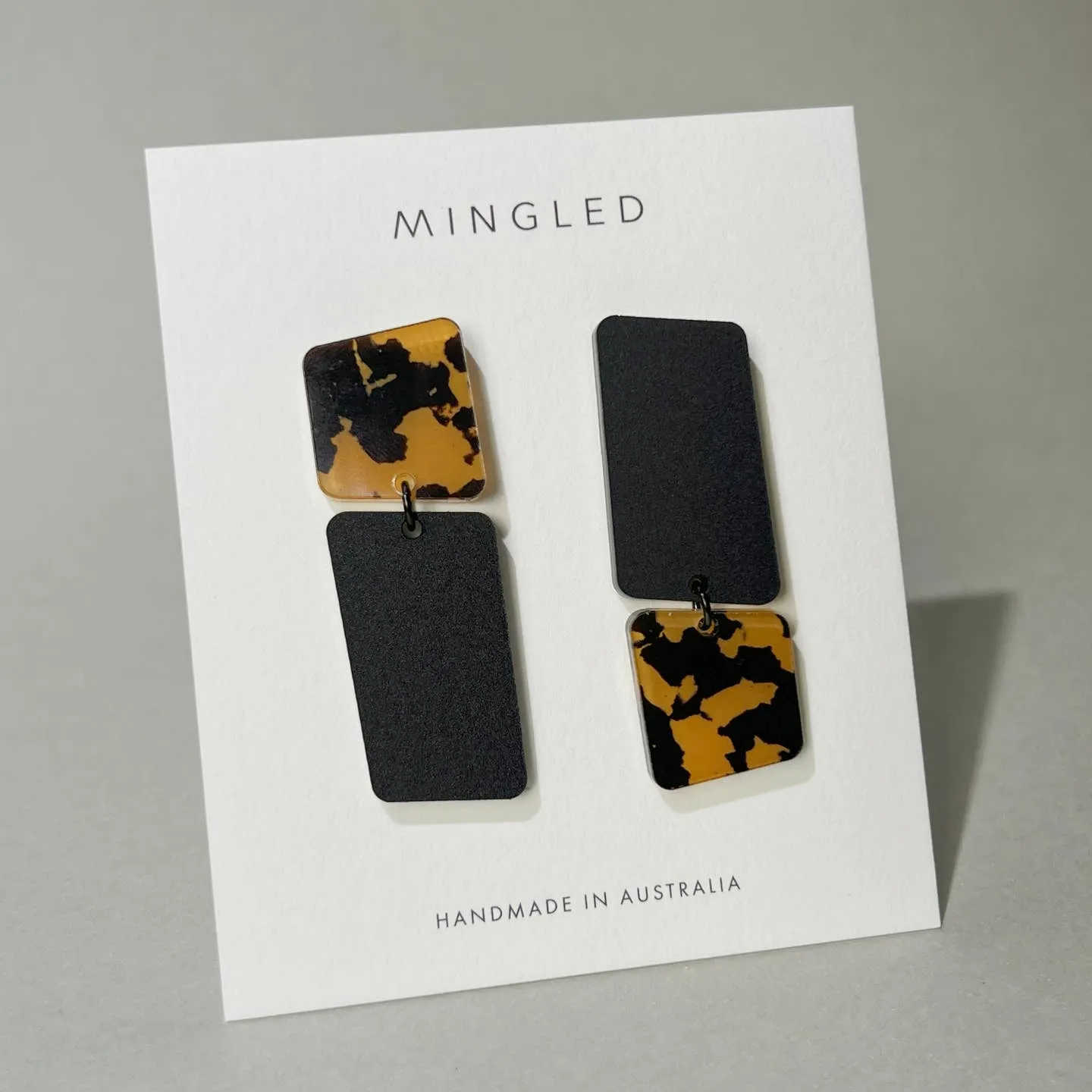 Mingled | Bauhaus | Asymmetrical Dangle Earrings | Tortoise Shell & Black