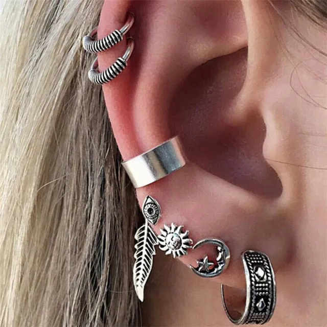 Modyle 2020 New Fashion Gold Color Earrings For Woman Trendy Geometric Map Circle Moon Star Stud Earrings Set Female Jewelry