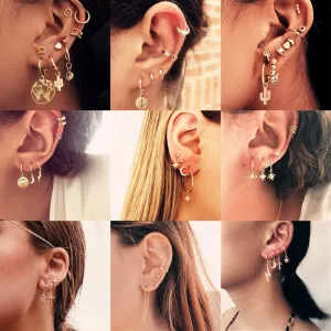 Modyle 2020 New Fashion Gold Color Earrings For Woman Trendy Geometric Map Circle Moon Star Stud Earrings Set Female Jewelry