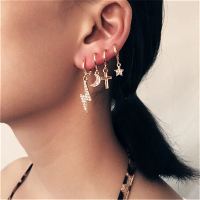 Modyle 2020 New Fashion Gold Color Earrings For Woman Trendy Geometric Map Circle Moon Star Stud Earrings Set Female Jewelry