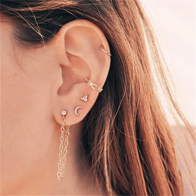 Modyle 2020 New Fashion Gold Color Earrings For Woman Trendy Geometric Map Circle Moon Star Stud Earrings Set Female Jewelry