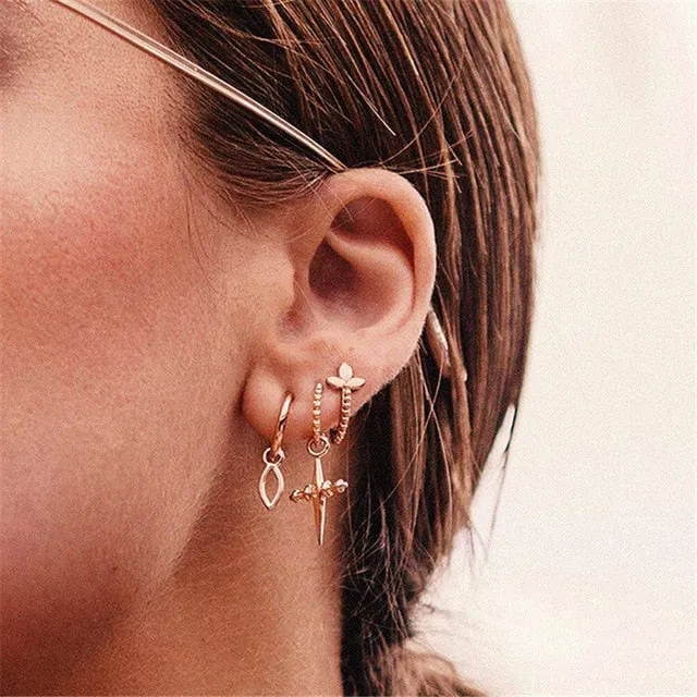 Modyle 2020 New Fashion Gold Color Earrings For Woman Trendy Geometric Map Circle Moon Star Stud Earrings Set Female Jewelry