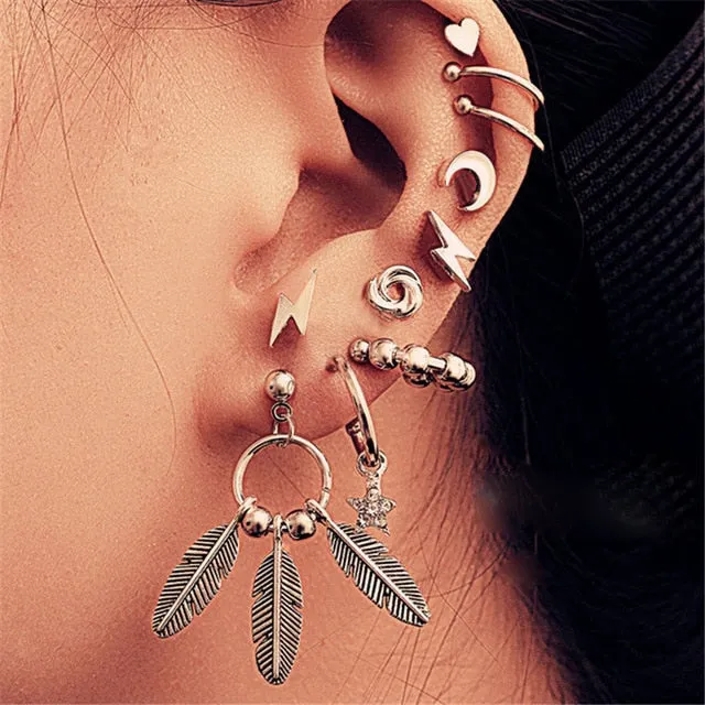 Modyle 2020 New Fashion Gold Color Earrings For Woman Trendy Geometric Map Circle Moon Star Stud Earrings Set Female Jewelry